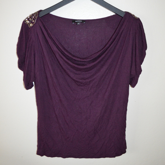EXPRESS Eggplant Embellished Cowl Neck Top - Picture 1 of 6